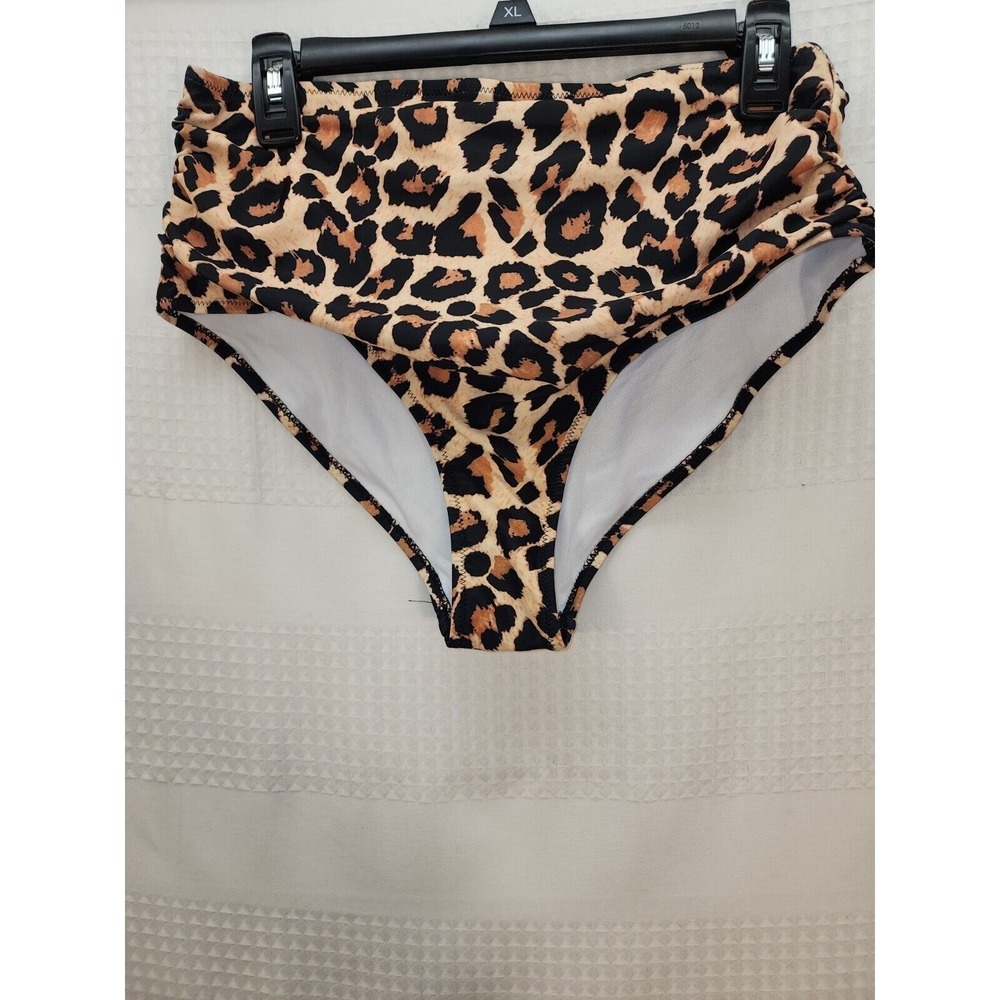 Womens High Rise Tankini Swim Bottoms Animal Print Cheetah Brown Black XL